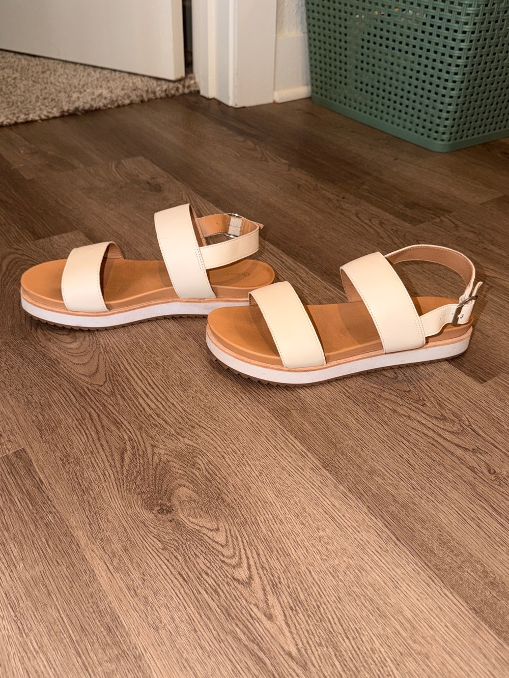 Quince Cream Two-Strap Slingback Sandals with Tan Footbed - Picture 4 of 6